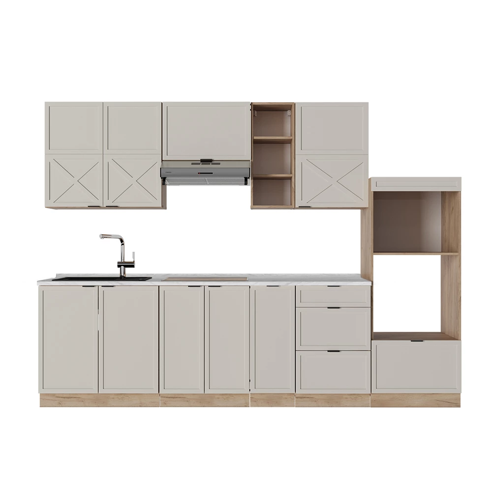 Kitchenette in GriBej/Goldkraft Stejar on white background