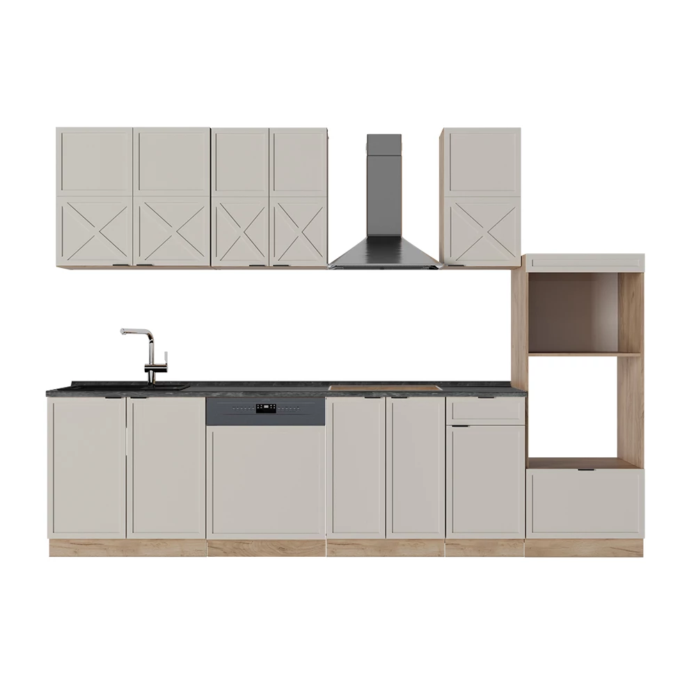 Cucina componibile in Grigio/beige/rovere dorato on white background