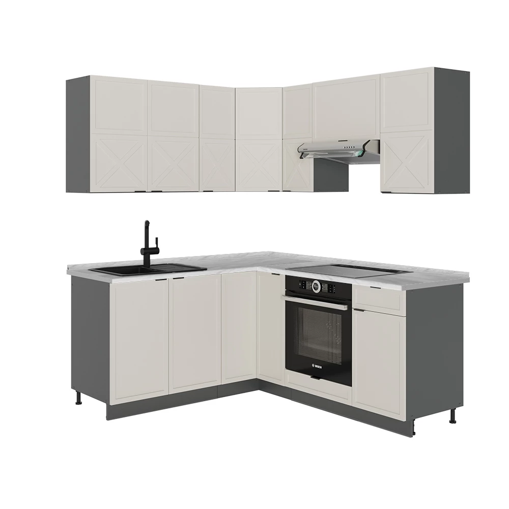 Cuisine En Angle Fame-Line Vicco – 190 Cm – Anthracite Et Bordeaux – Haute Brillance