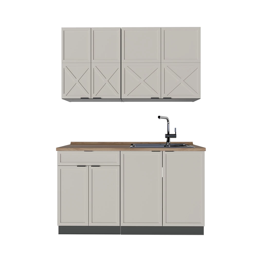 Cocina para solteros en Gris/beige/antracita sobre fondo blanco