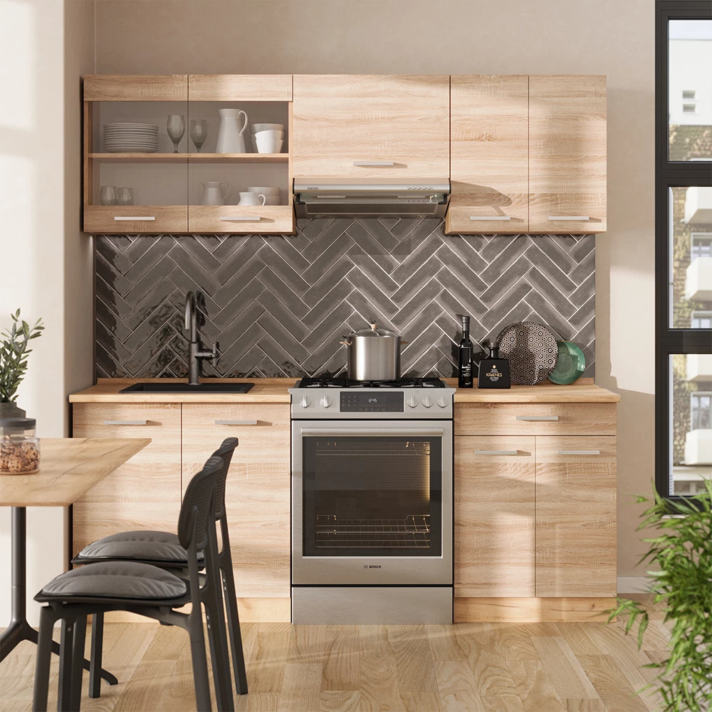 Vicco Konyhabútor Sonoma/Goldkraft tölgy 200 cm , MP Márvány, R-Line