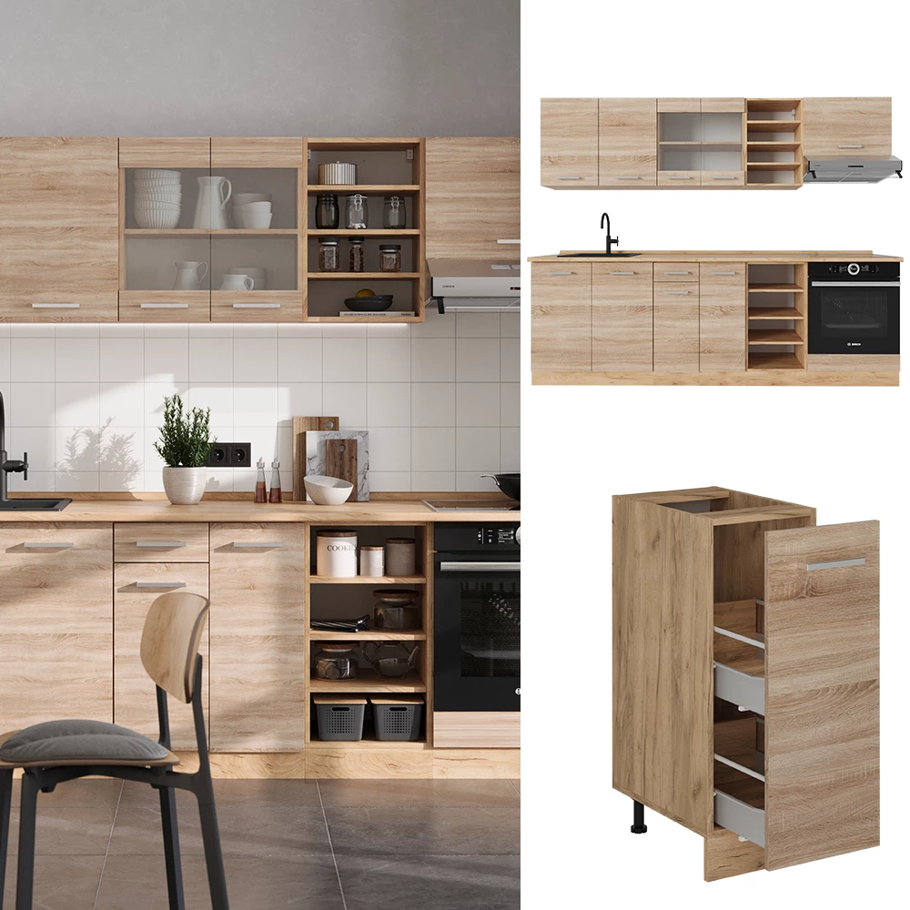 Complete keukeneenheid R-Line Sonoma/Goudkraft eik 240 cm zonder werkblad Vicco