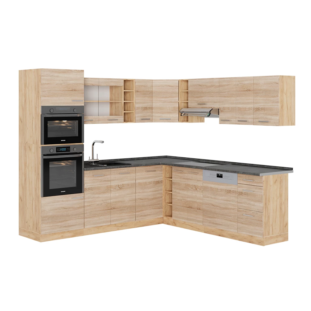 Eckküche in Sonoma/Goldkraft Eiche auf weißem Hintergrund