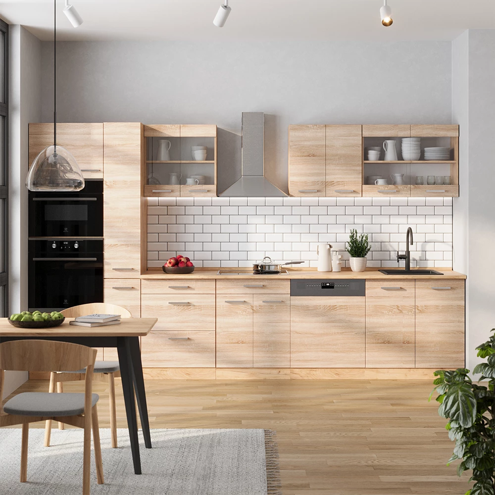 Vicco Kitchenette Sonoma/Goldkraft Eiche 350cm, AP Antracite, R-Line