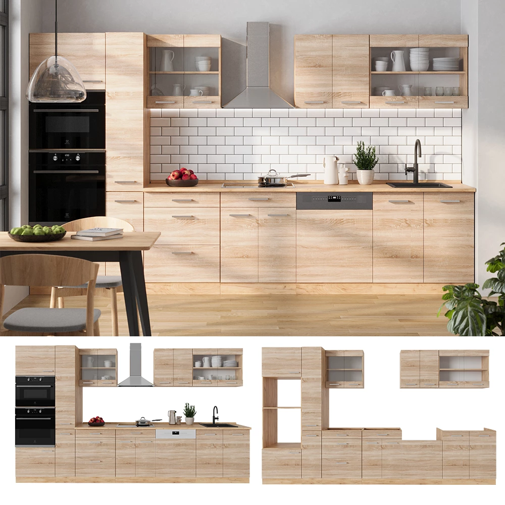 Complete keuken R-Line Sonoma/Goudkraft eik 350 cm , WB Antraciet Vicco