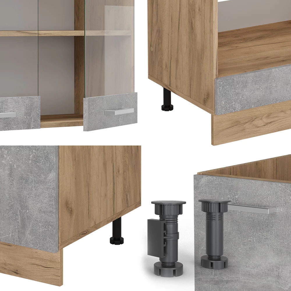Nahaufnahme von Eckküche in Beton/Goldkraft Eiche, zeigt Textur/Details