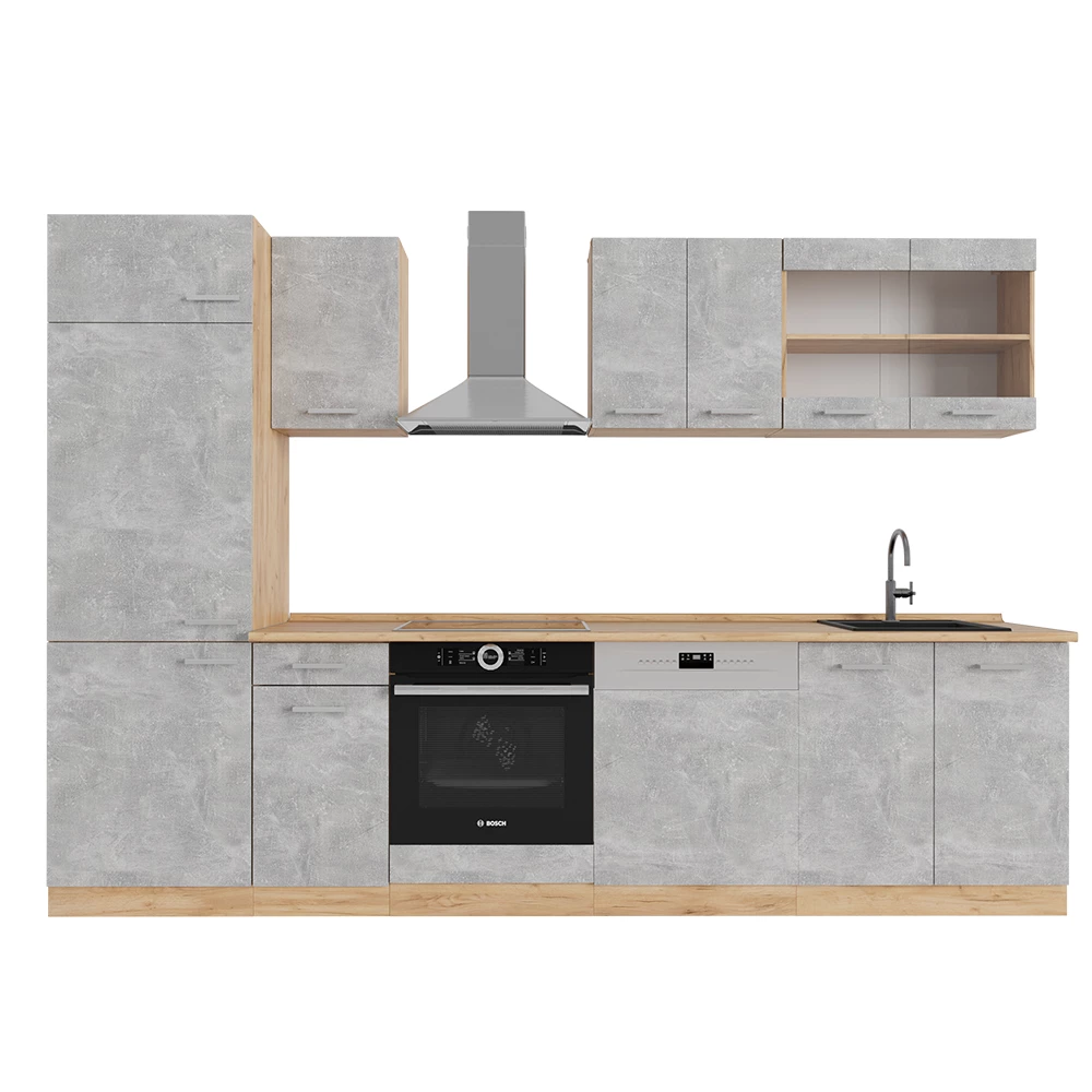 Vicco Kitchenette Beton / stejar auriu 300cmfara blat, R-Line