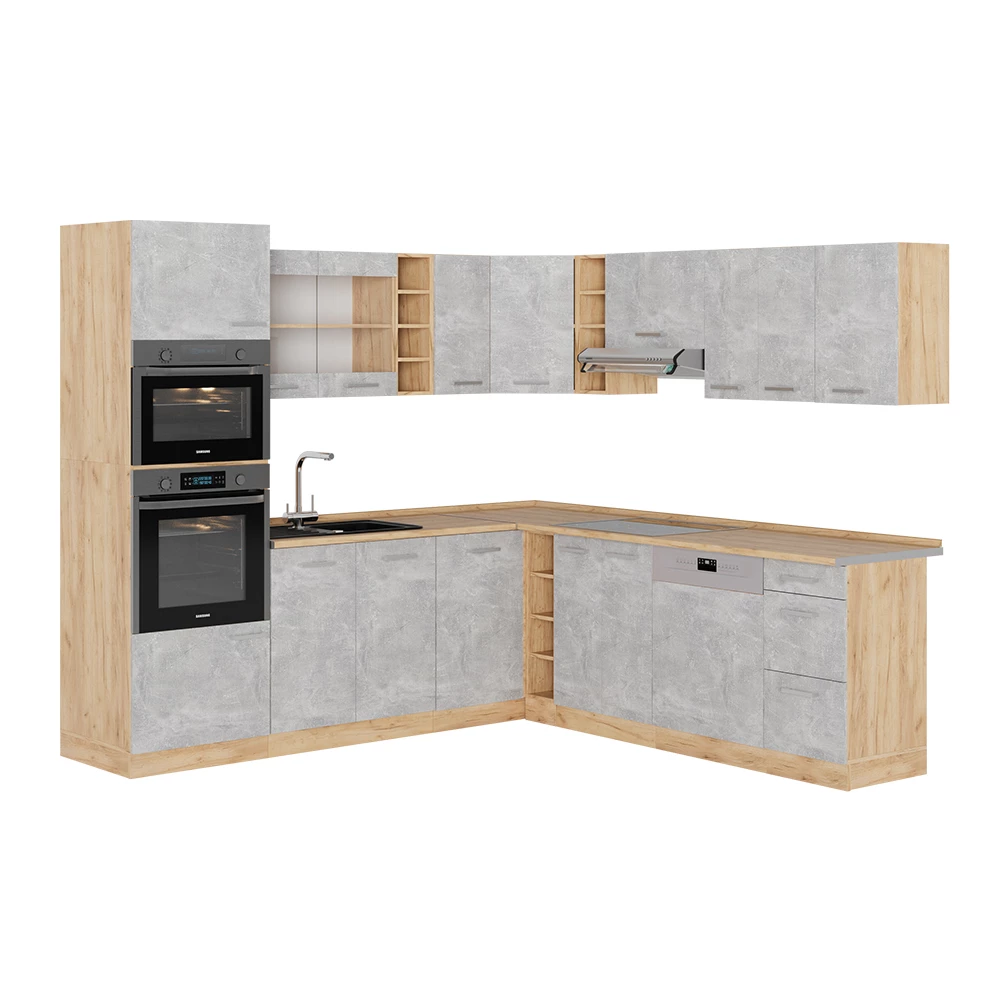Vicco Cozinha de canto Beton/Goldkraft Eiche 237x247 cm, AP Carvalho, R-Line