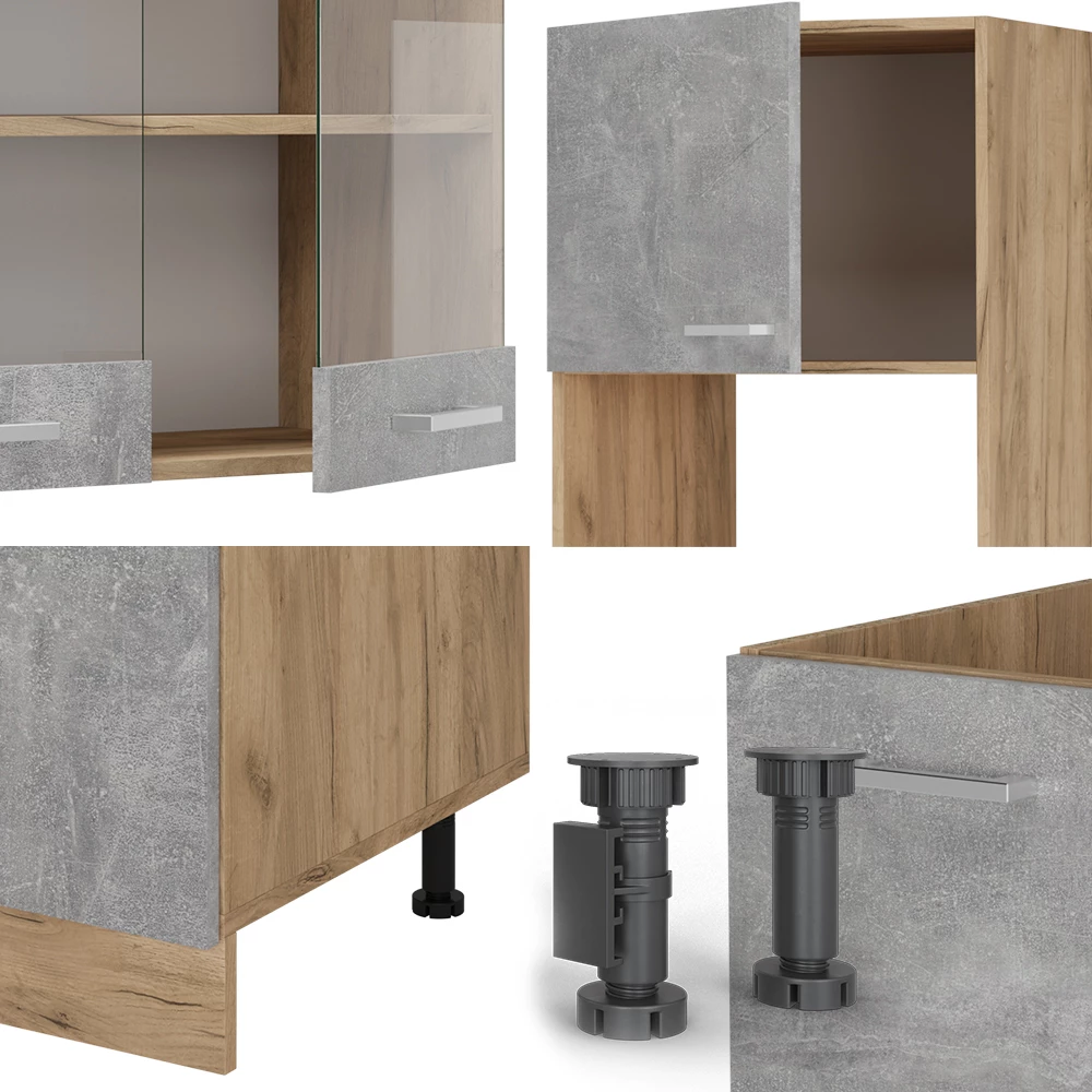 Nahaufnahme von Eckküche in Beton/Goldkraft Eiche, zeigt Textur/Details