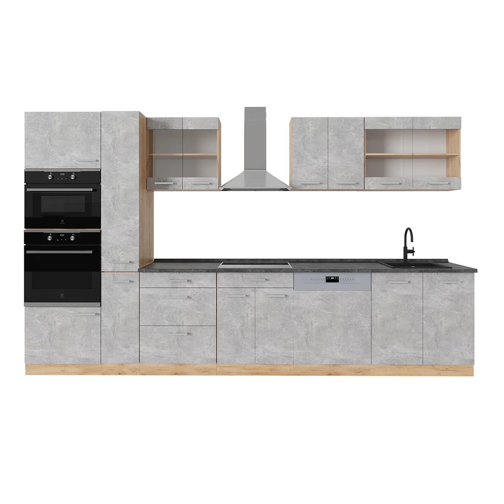 Complete keuken in Beton/gouden eik on white background