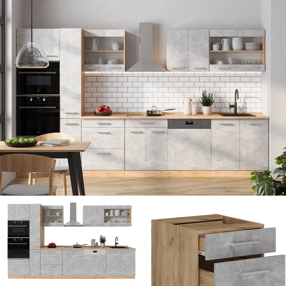 Complete keuken R-Line Beton/gouden eik 350 cm , WB Eik Vicco