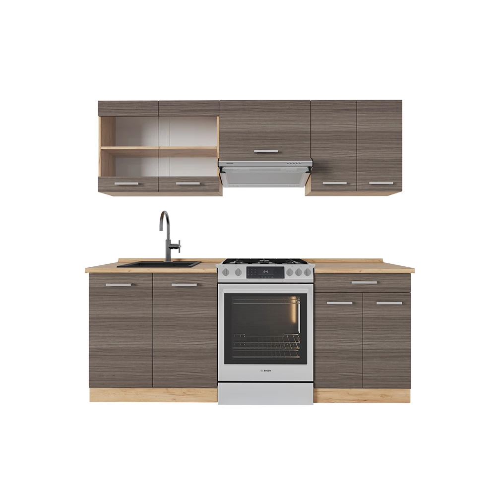 Kuchyňský kout v barvě Ušlechtilý šedý/zlatý dub na bílém pozadí