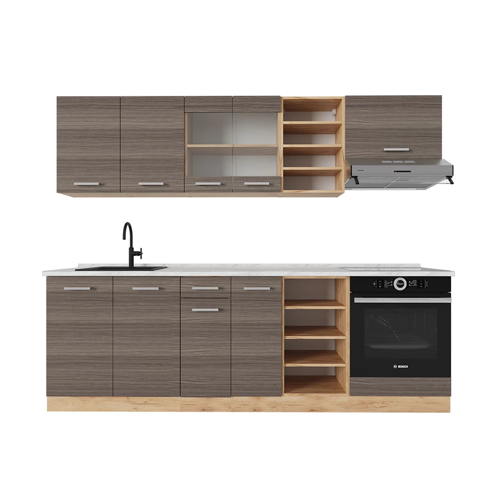 Vicco Kitchenette Edelgrau/Goldkraft Eiche 240cm, Mármore AP, R-Line