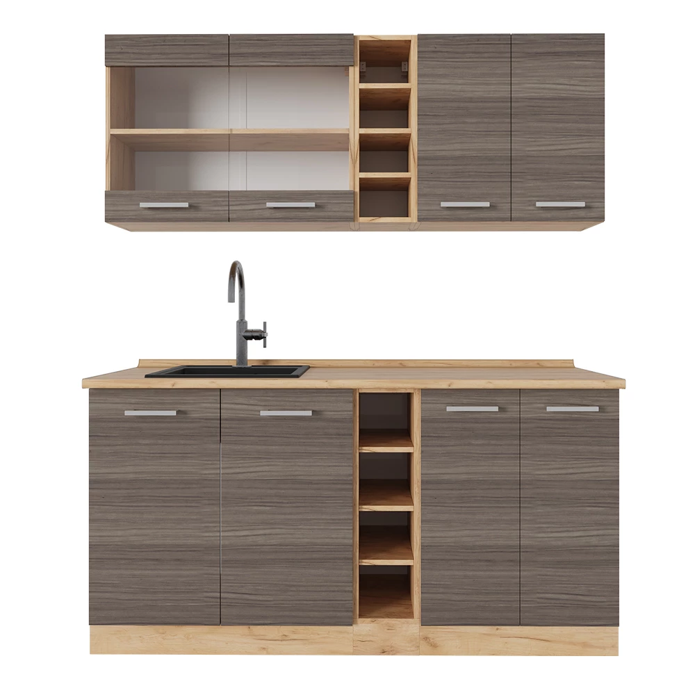 Vicco Bucătărie simplă Gri nobil / stejar auriu 160cmfara blat, R-Line