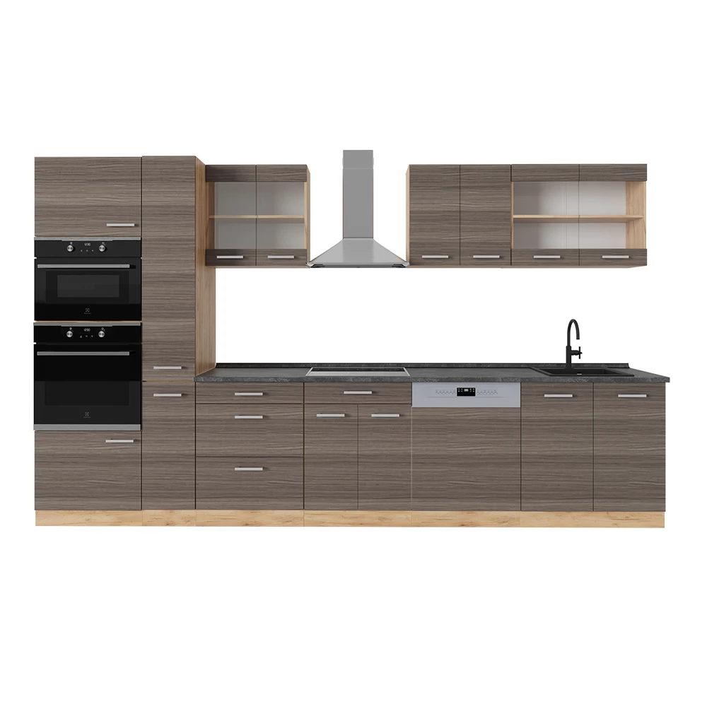 Complete keuken in Edel grijs/gouden eik on white background