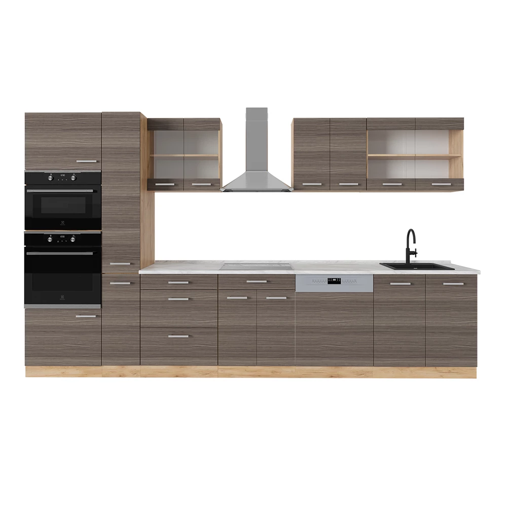 Complete keuken in Edel grijs/gouden eik on white background