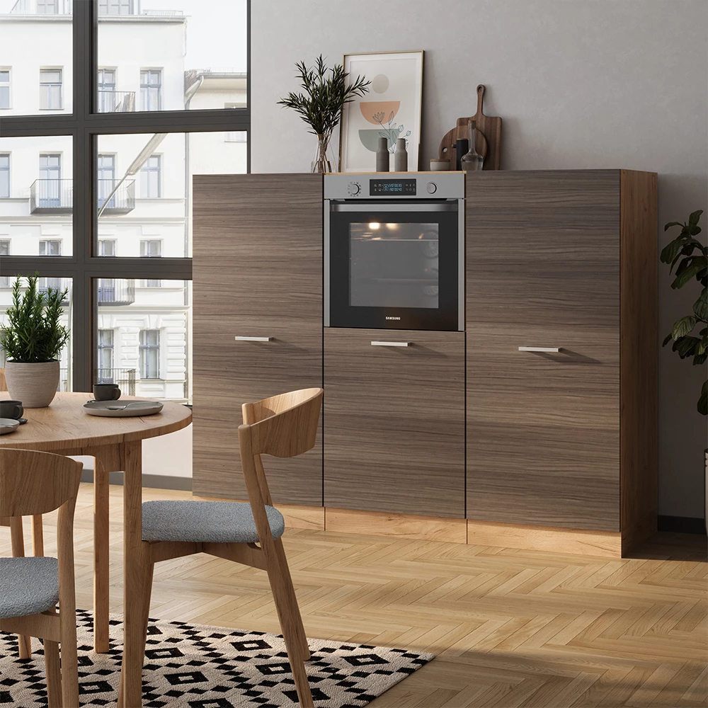 Vicco Cucine componibili piccole Grigio nobile/rovere dorato 180 cm senza piano di lavoro, R-Line