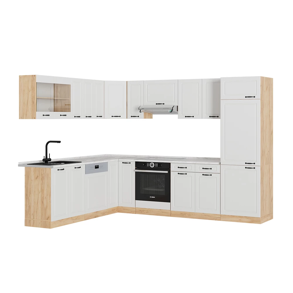 Vicco Cucina angolare completa Casa di campagna bianca/quercia dorata 227 x 287 cm , PL Marmo, R-Line