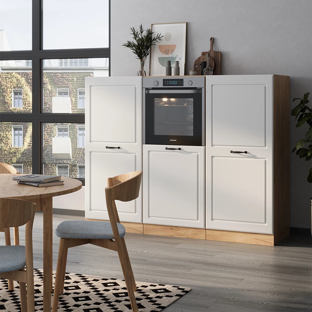 Vicco Cucine componibili piccole Casa di campagna bianca/quercia dorata 180 cm senza piano di lavoro, R-Line