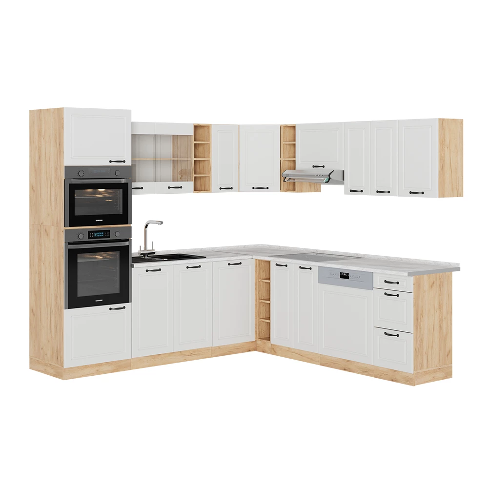 Vicco Ugaona kuhinja Weiß Landhaus/Goldkraft Eiche 237 x 247 + , RP Mramor, R-Line
