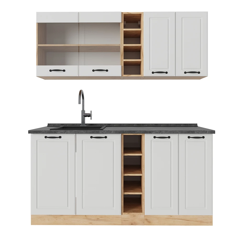 Eenpersoonskeuken in Wit landhuis/gouden eik on white background