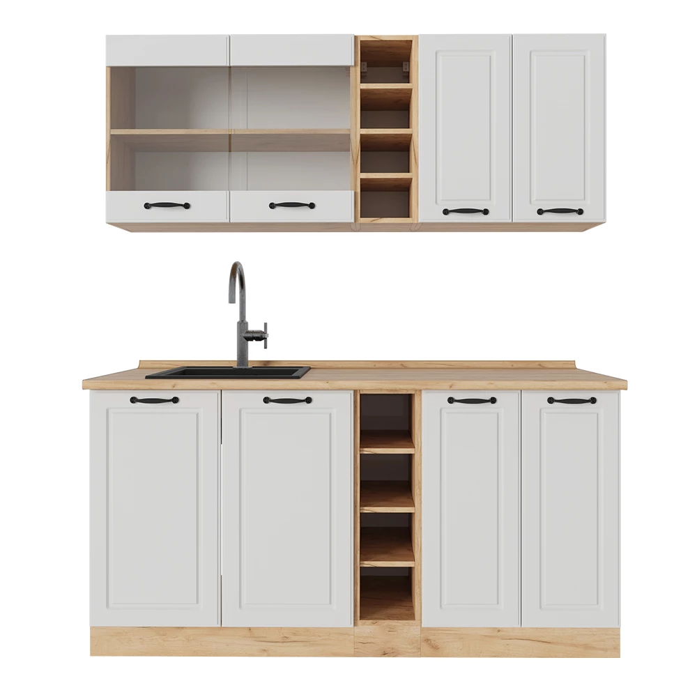 Vicco Cucina completa Casa di campagna bianca/quercia dorata 160 cm senza piano di lavoro, R-Line