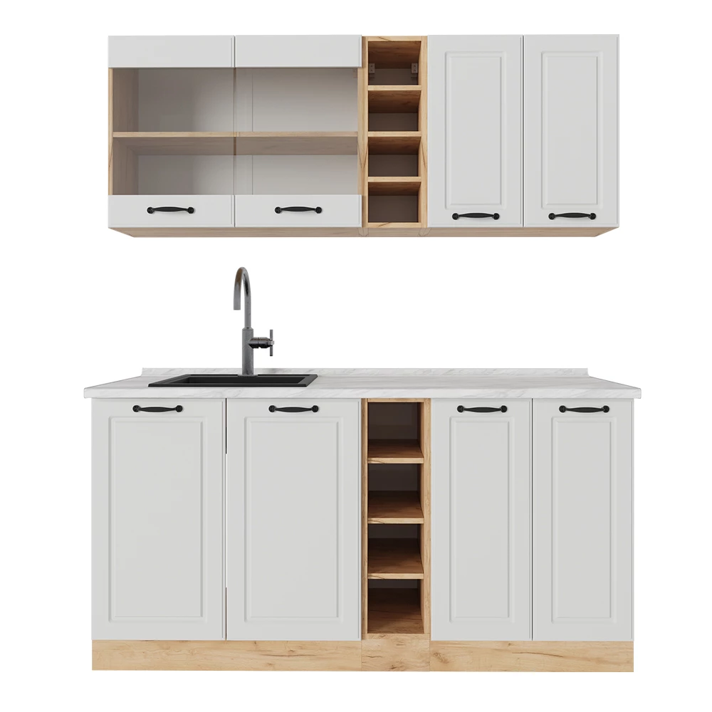 Eenpersoonskeuken in Wit landhuis/gouden eik on white background