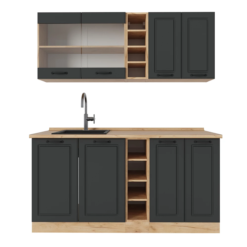 Vicco Yhden hengen keittiö Antrasiitti maalaistalo/kultainen tammi 160cm, AP Oak, R-Line