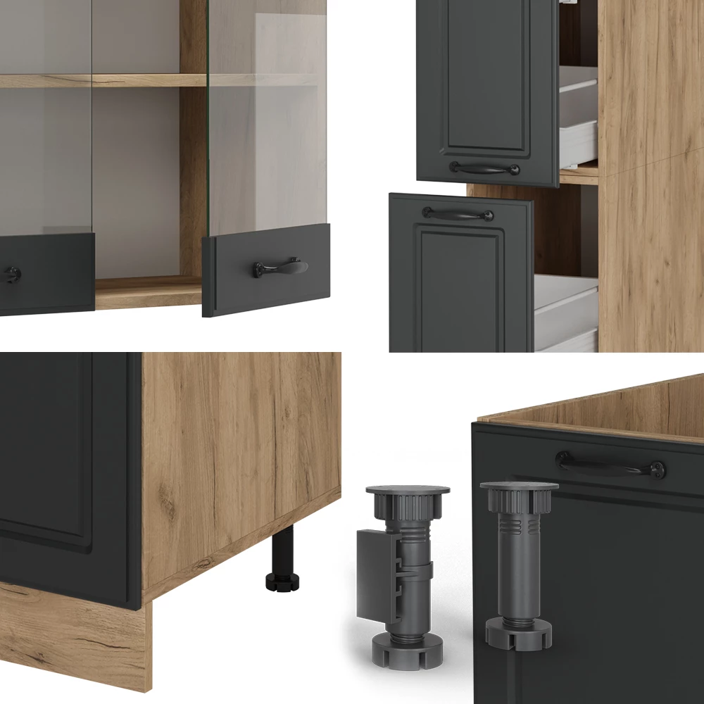 Close-up of Complete keuken in Antraciet landhuis/gouden eik, showing texture/details