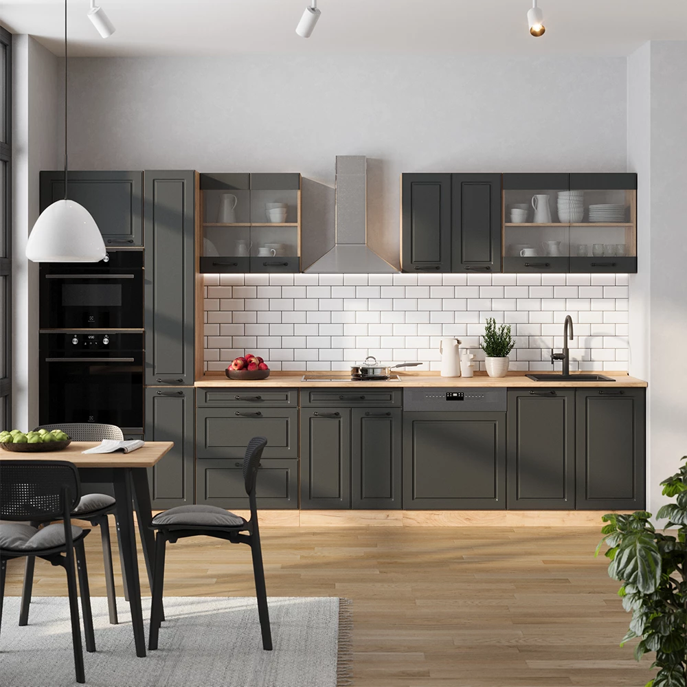 Vicco Kompletná kuchyňa Antracitový vidiecky dom/zlatý dub 350 cm , AP Oak, R-Line
