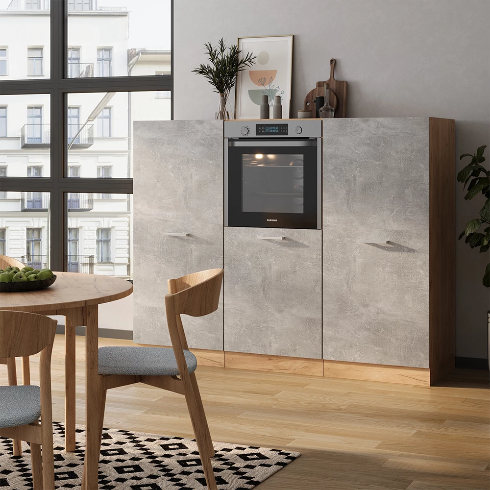 Vicco Cucine componibili piccole Calcestruzzo/quercia dorata 180 cm senza piano di lavoro, R-Line