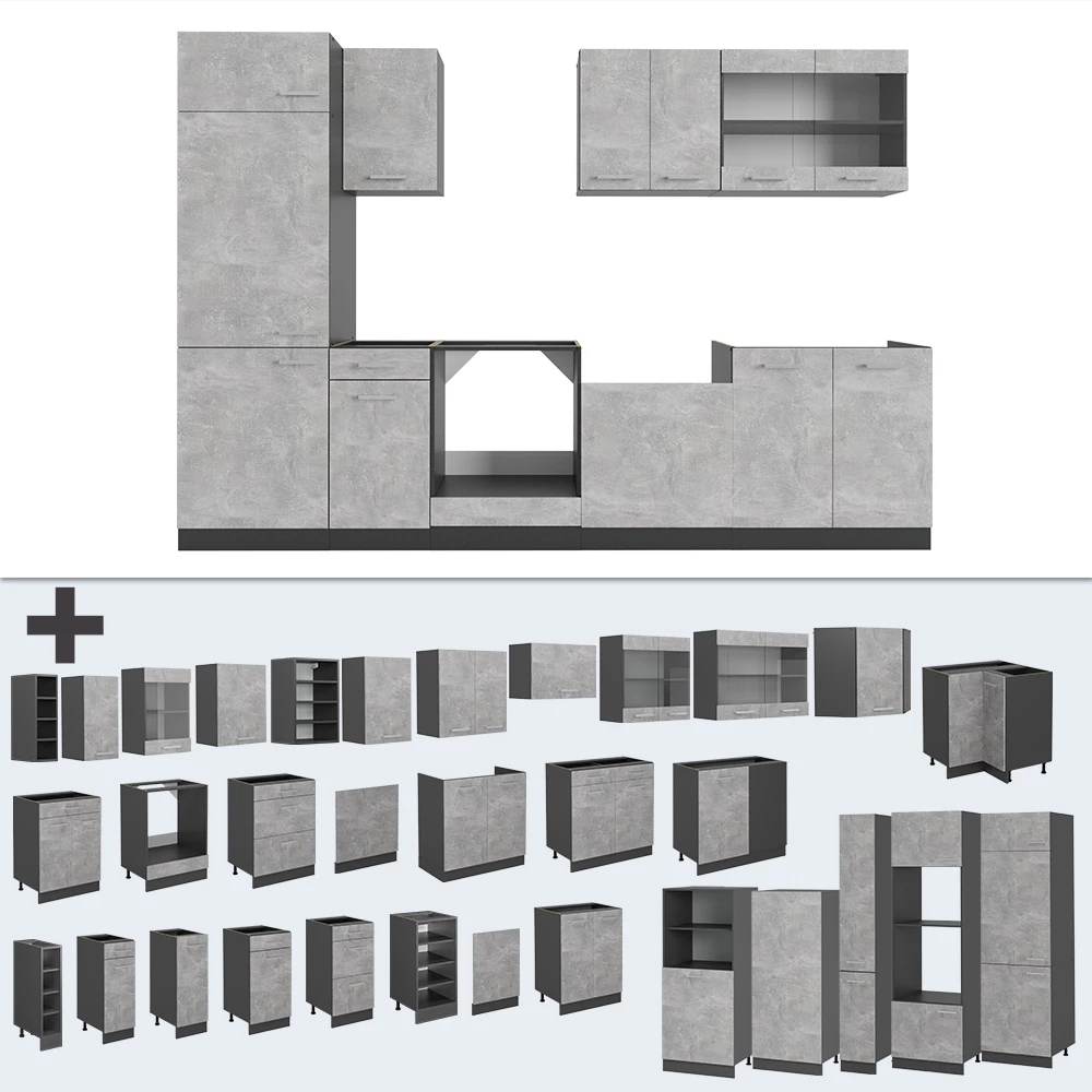 Close-up of Complete keukeneenheid in Beton/antraciet, showing design and surface details