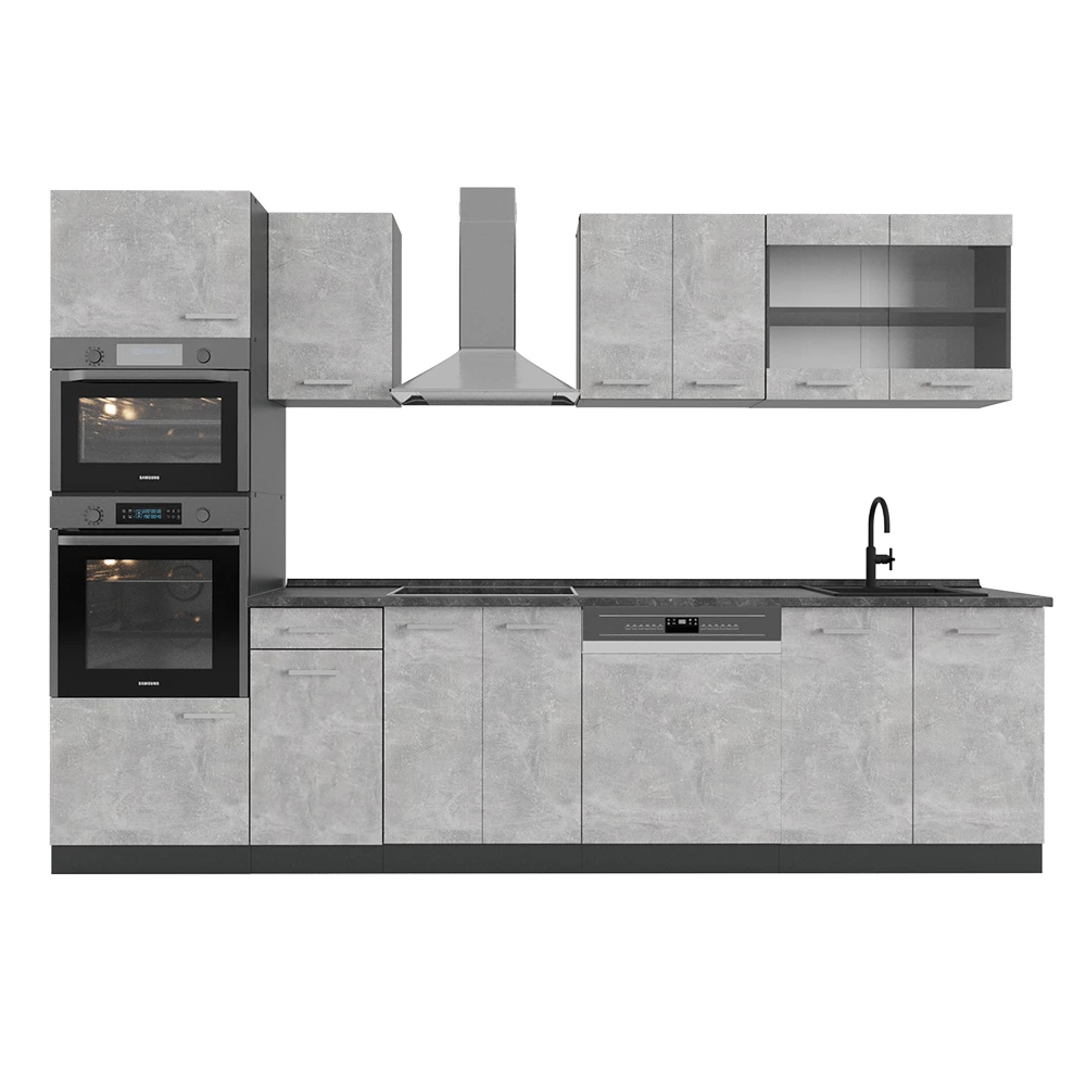 Cuisine en Béton/Anthracite sur fond blanc