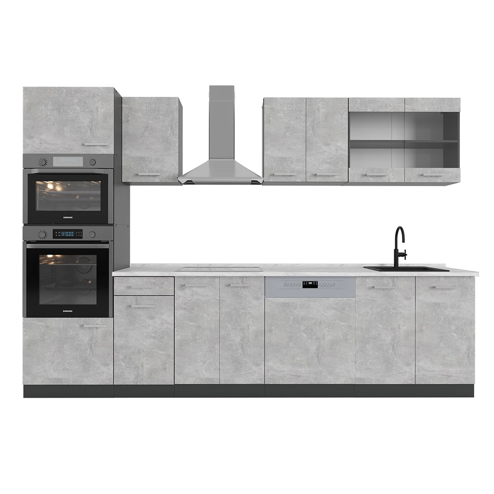 Cuisine en Béton/Anthracite sur fond blanc