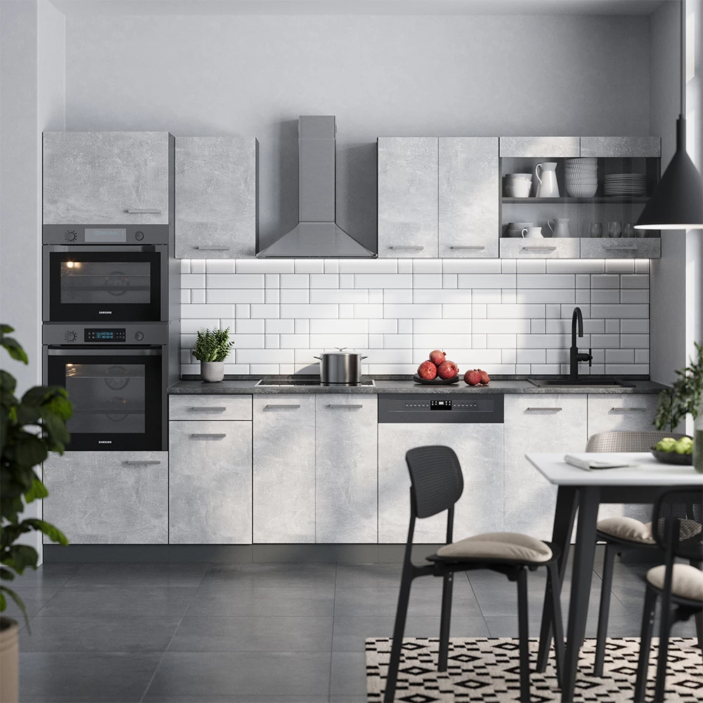 Vicco Kitchenette Beton/antracit 300cmcu dulap înalt, fără blat, R-Line