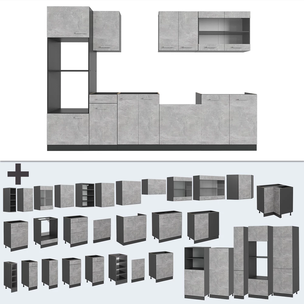 Close-up of Complete keukeneenheid in Beton, showing design and surface details