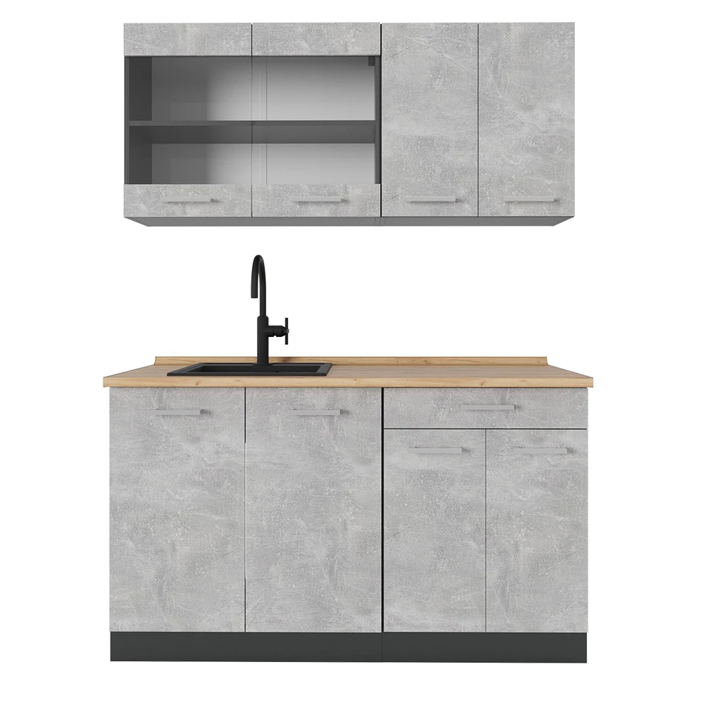 Vicco Pojedyncza kuchnia Beton/antracyt 140 cm , BP Dąb, R-Line