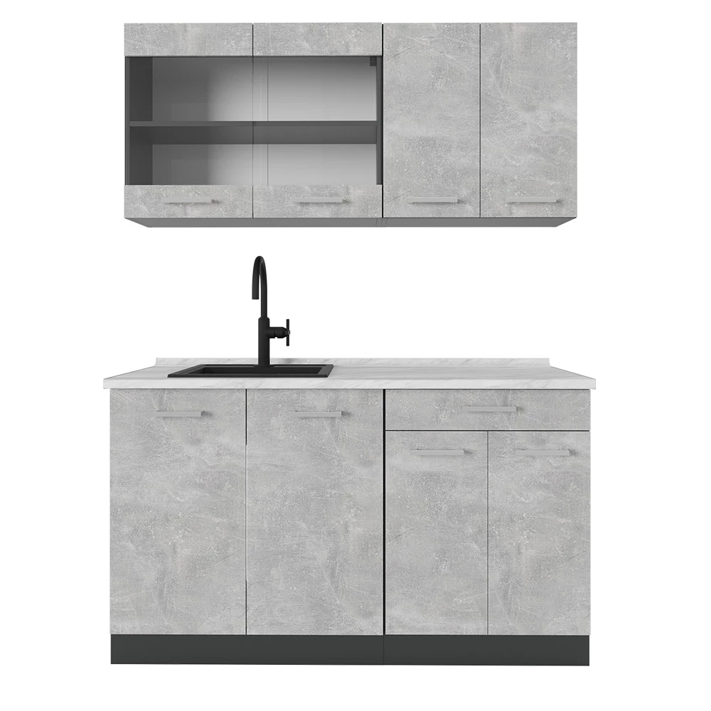 Cucina monoblocco in Calcestruzzo/antracite su sfondo bianco
