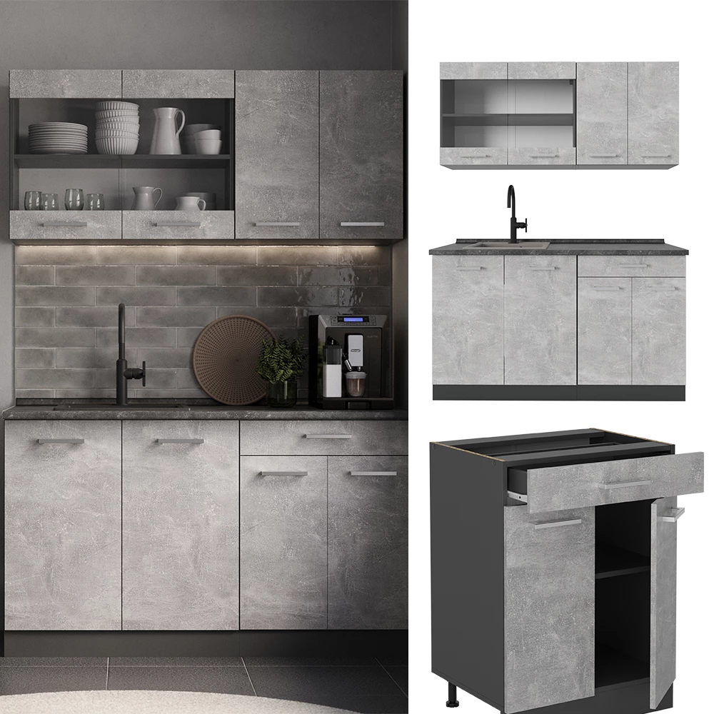 Cuisine R-Line, 140 cm , PT Chêne, Blanc brillant/Chêne doré, Vicco