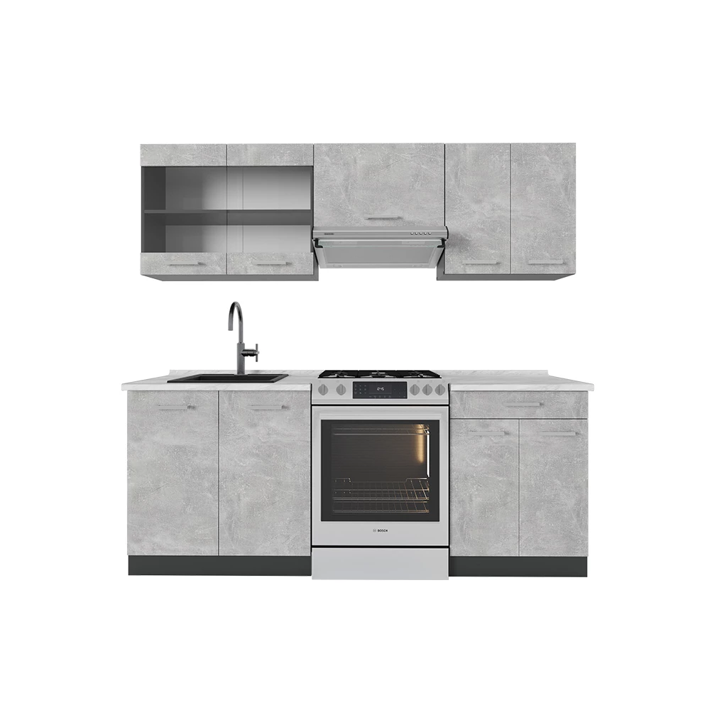 Cucina componibile in Calcestruzzo/antracite su sfondo bianco