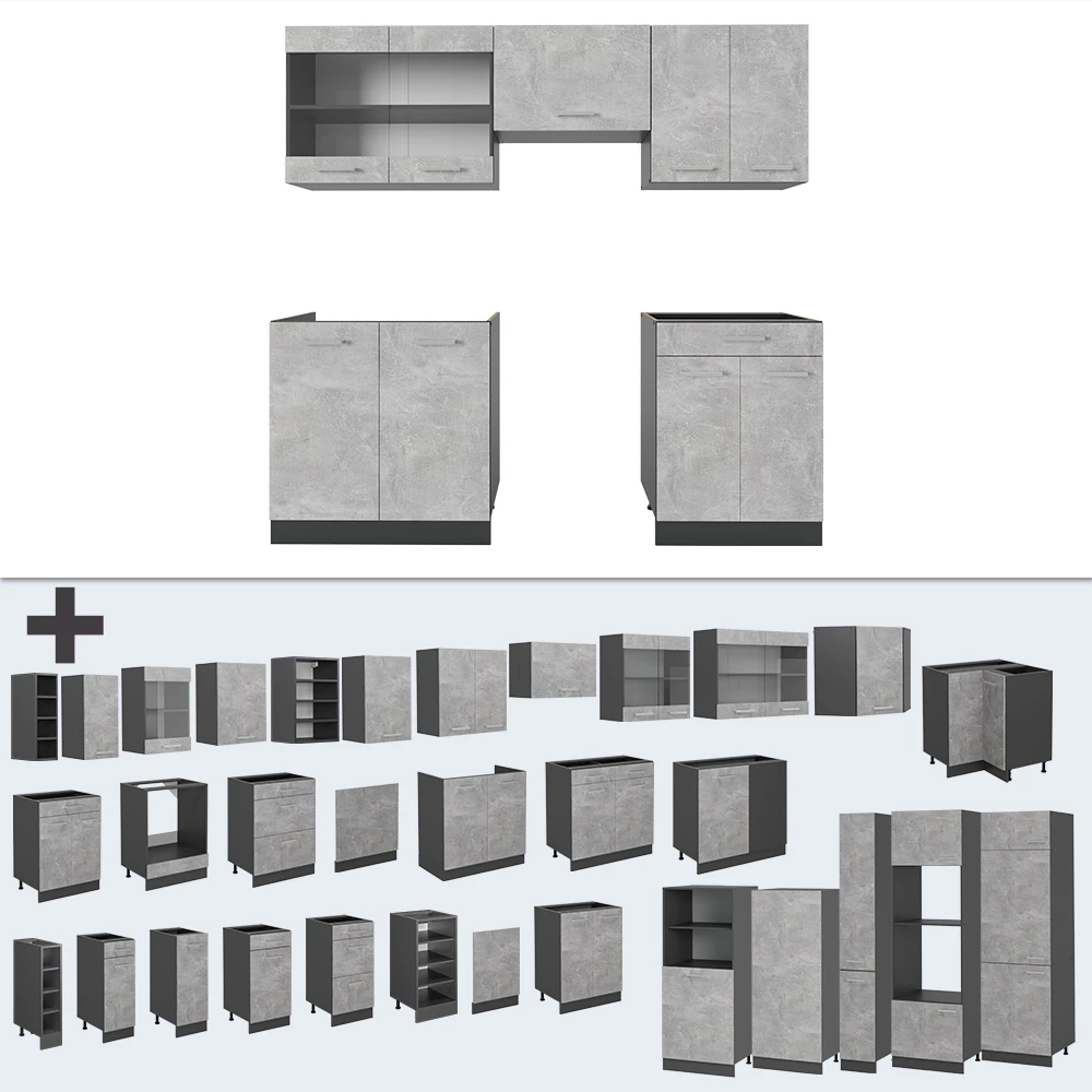 Close-up of Complete keukeneenheid in Beton/antraciet, showing design and surface details