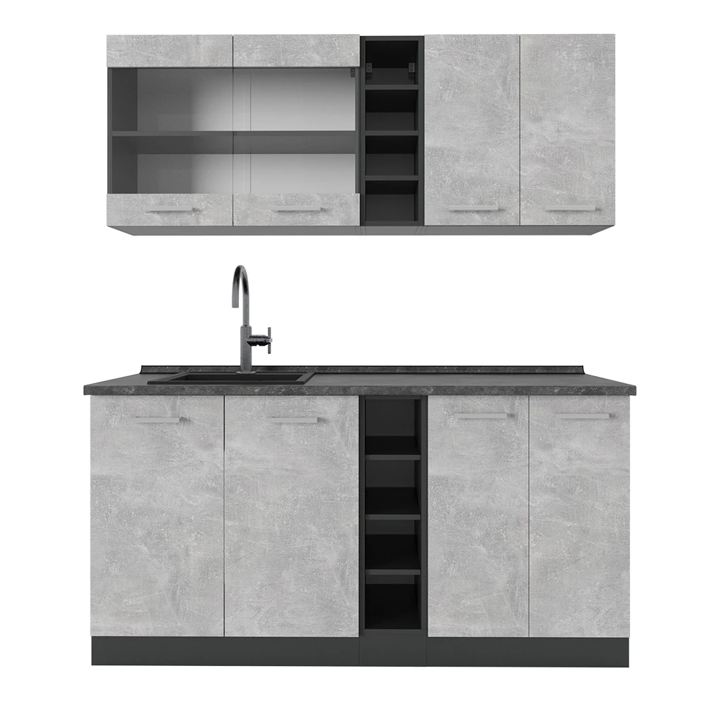 Cuisine en Béton/Anthracite sur fond blanc