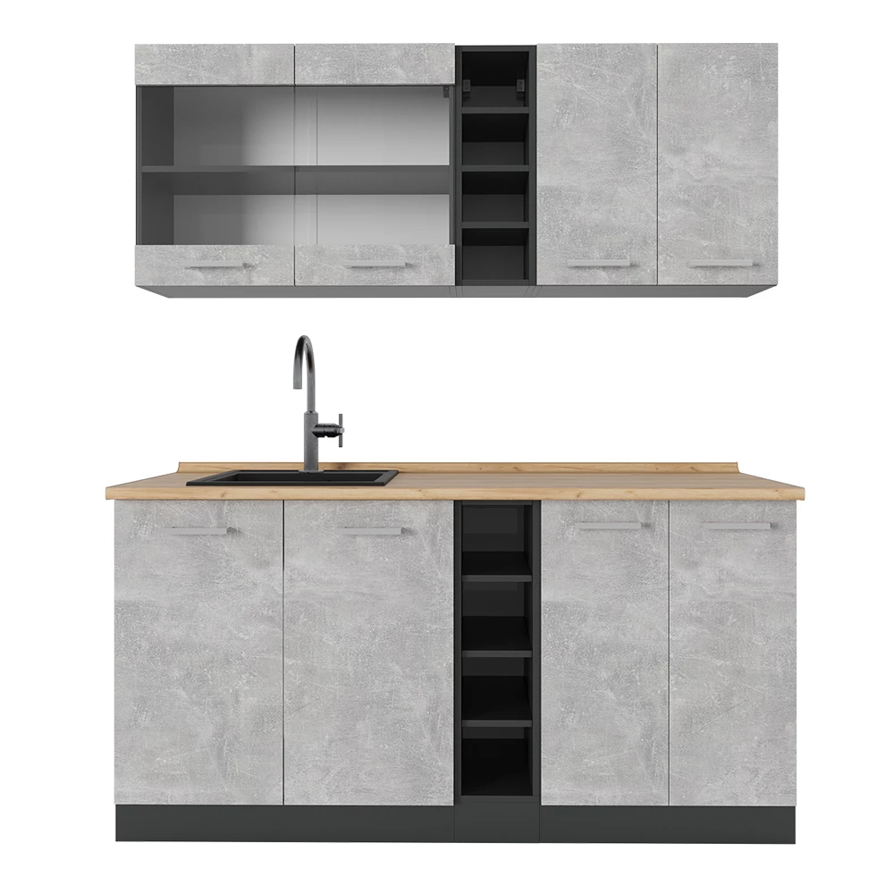 Vicco Jednokrevetna kuhinja Beton/Anthrazit 160 cm , RP Hrast, R-Line