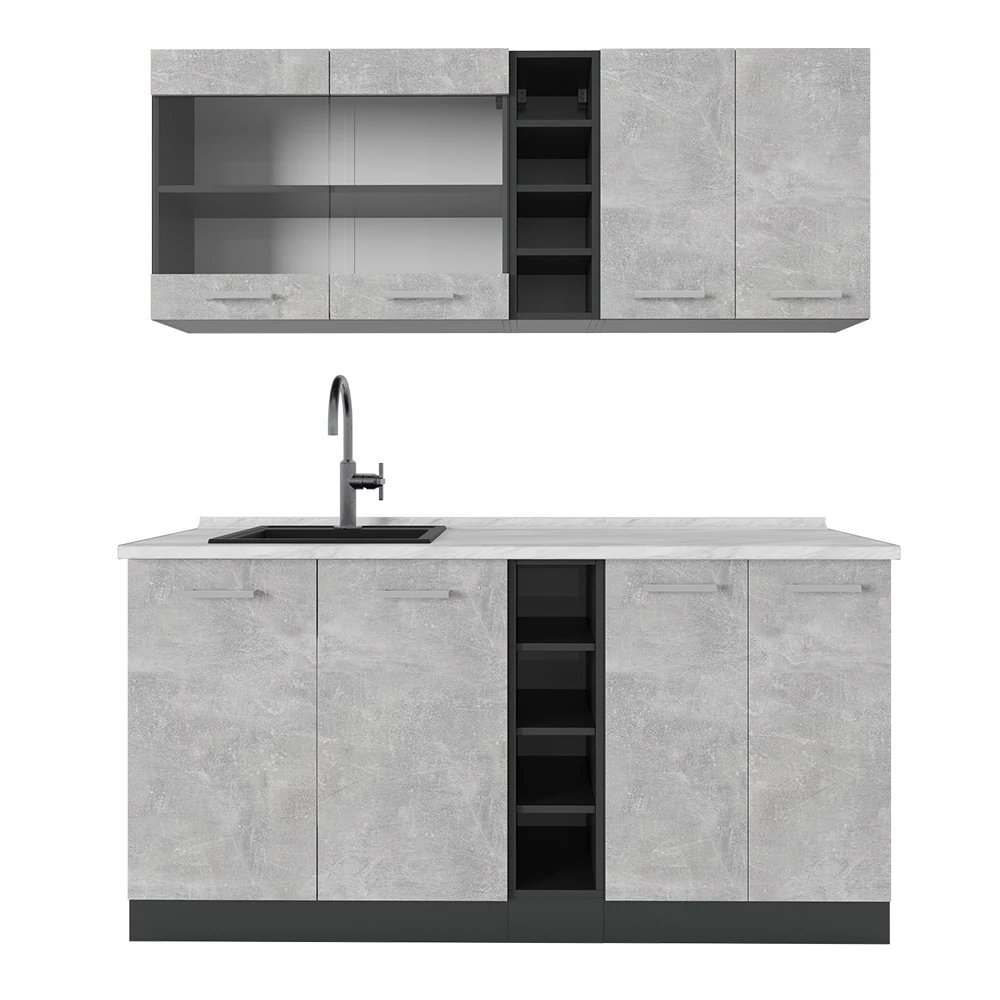 Cuisine en Béton/Anthracite sur fond blanc