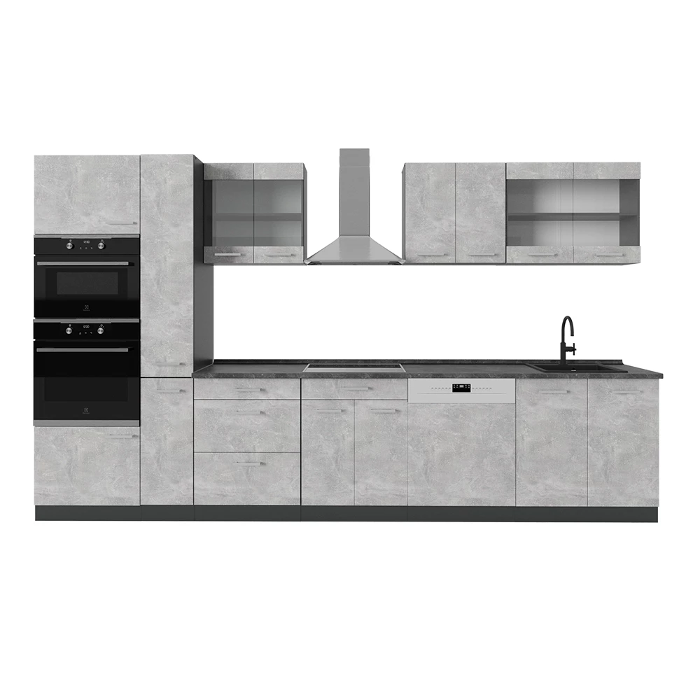Complete keuken in Beton/antraciet on white background