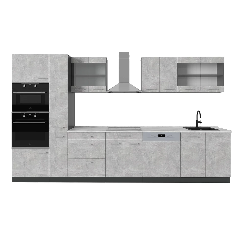 Keuken in Beton/antraciet on white background
