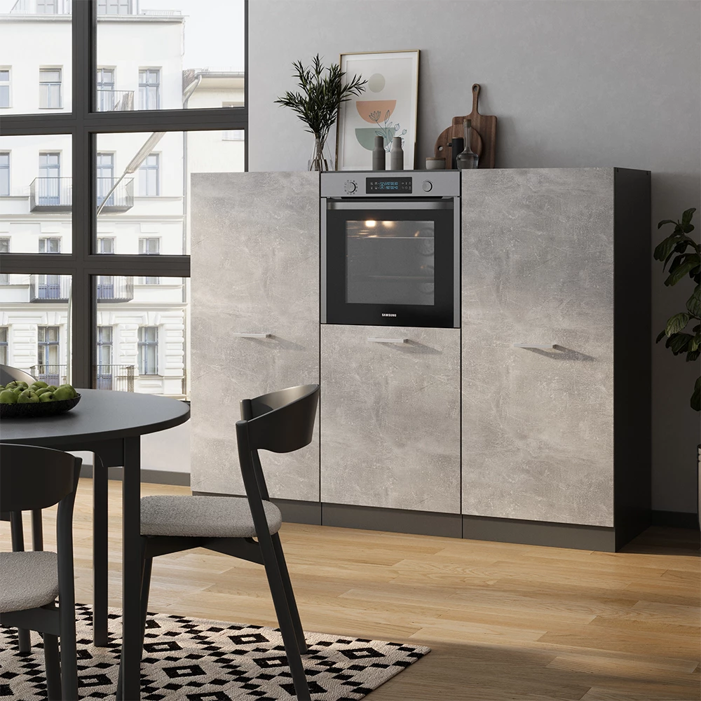 Vicco Cucine componibili piccole Calcestruzzo/antracite 180 cm senza piano di lavoro, R-Line