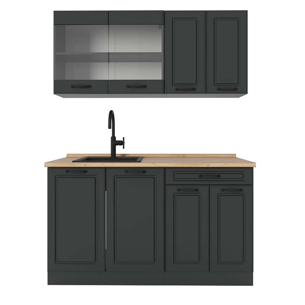 Vicco Bucătărie simplă Casă de țară antracit/antracit 140cm, AP Stejar, R-Line