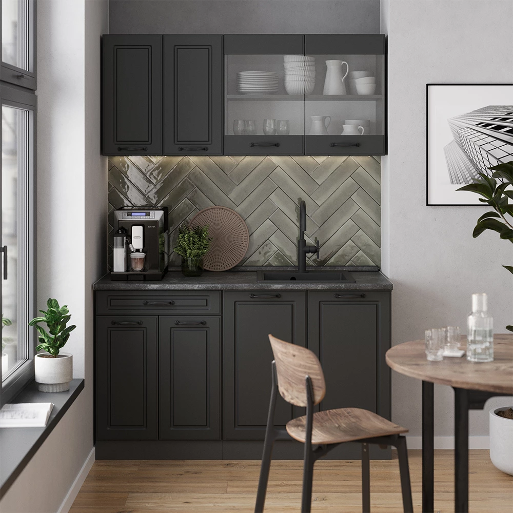 Vicco Enskilt kök Lantgård i antracit/antracit 140cm, AP Marble, R-Line