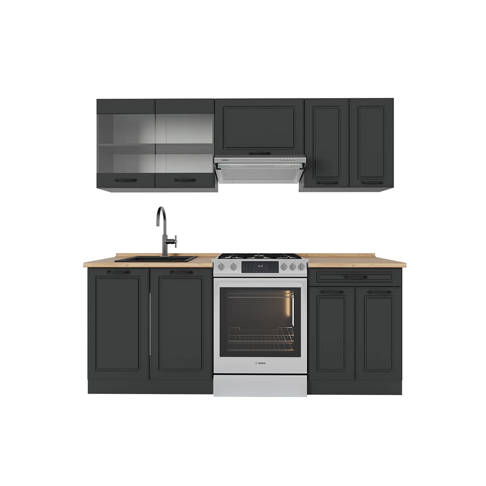 Vicco Kitchenette Anthrazit Landhaus/Anthrazit 200cm, AP Carvalho, R-Line